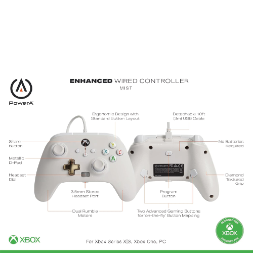 PowerA Enhanced Wired Gaming Controller for Xbox Series X/S, Xbox One, PC, Windows 10/11, White, Mist (Officially Licensed) [video game]