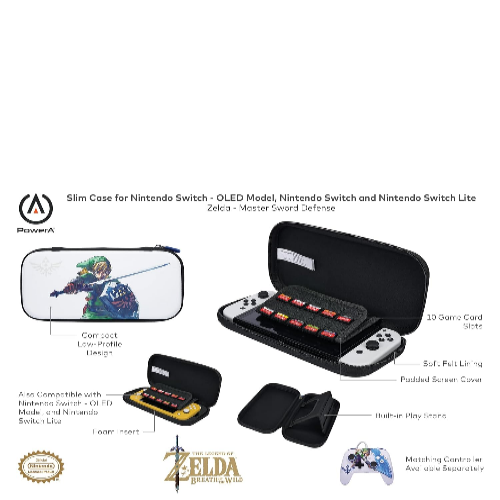 PowerA Slim Case for Nintendo Switch - OLED Model, Nintendo Switch or Nintendo Switch Lite - Master Sword Defense