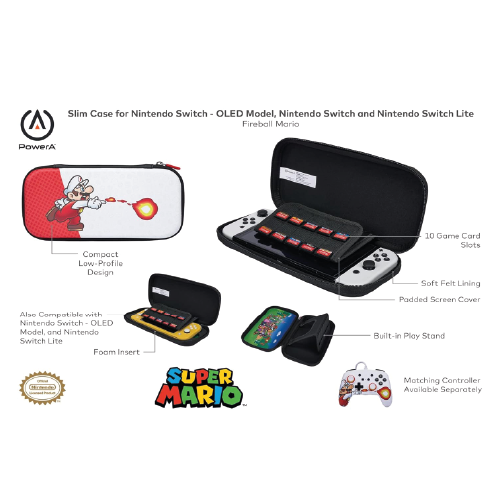PowerA Slim Case for Nintendo Switch - OLED Model, Nintendo Switch or Nintendo Switch Lite - Fireball Mario