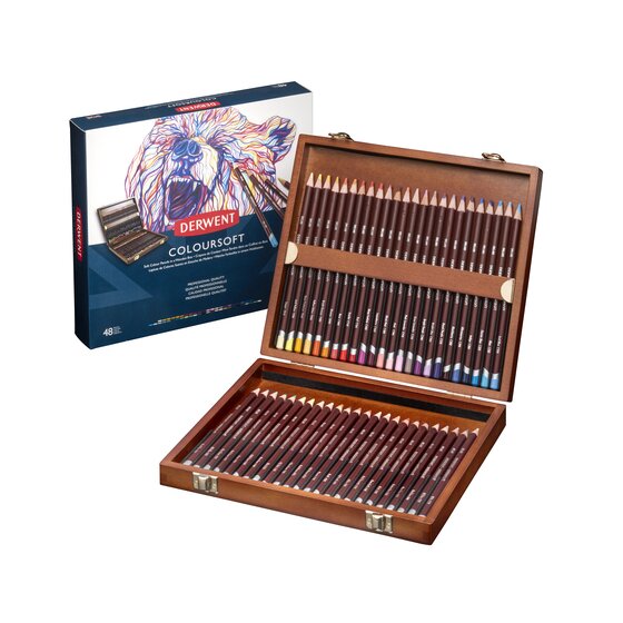 Derwent Coloursoft Softest Colouring Pencils Wooden Gift Box Set, Drawing & Writing, Ideal for Colour Building, Wax (Set of 48)
