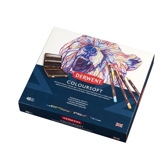 Derwent Coloursoft Softest Colouring Pencils Wooden Gift Box Set, Drawing & Writing, Ideal for Colour Building, Wax (Set of 48)