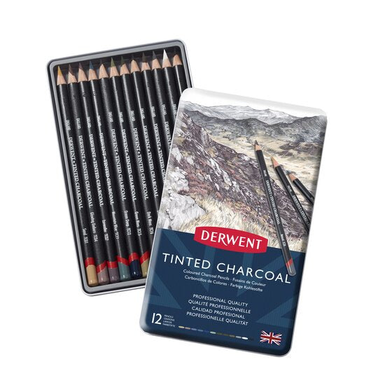 Derwent Tinted Charcoal 12 Pencils Tin