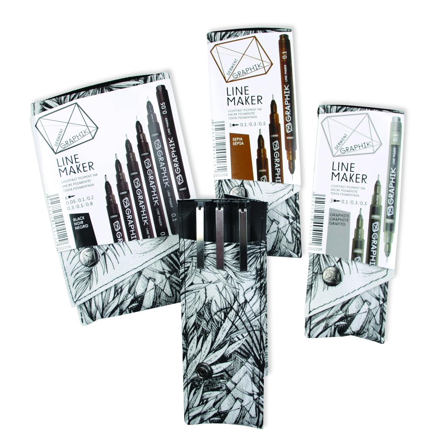 Derwent Graphic Line Maker Drawing Pen Set, Pack of 3 (Black)