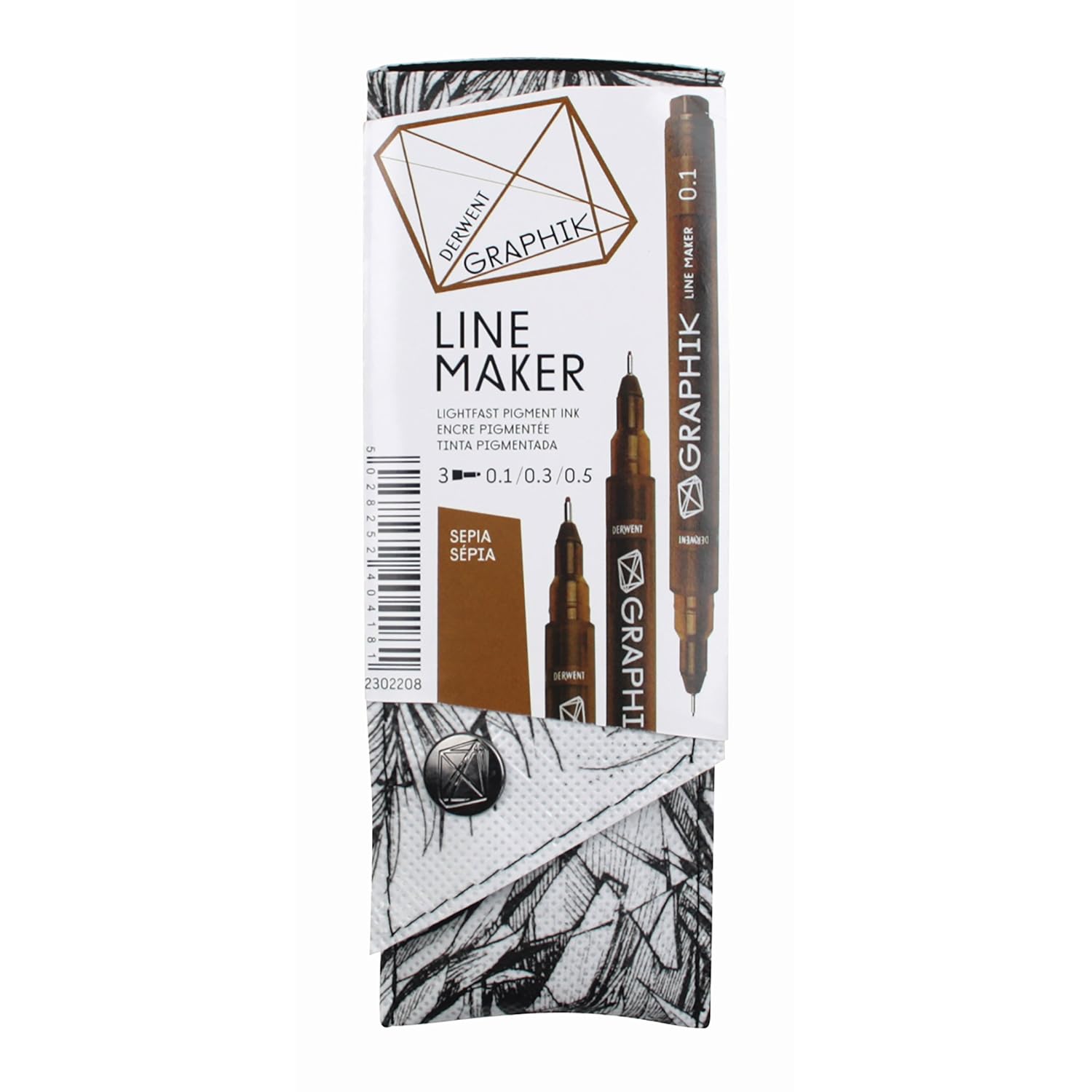 Derwent Graphic Line Maker Drawing Pen Set, Pack of 3 (Sepia)