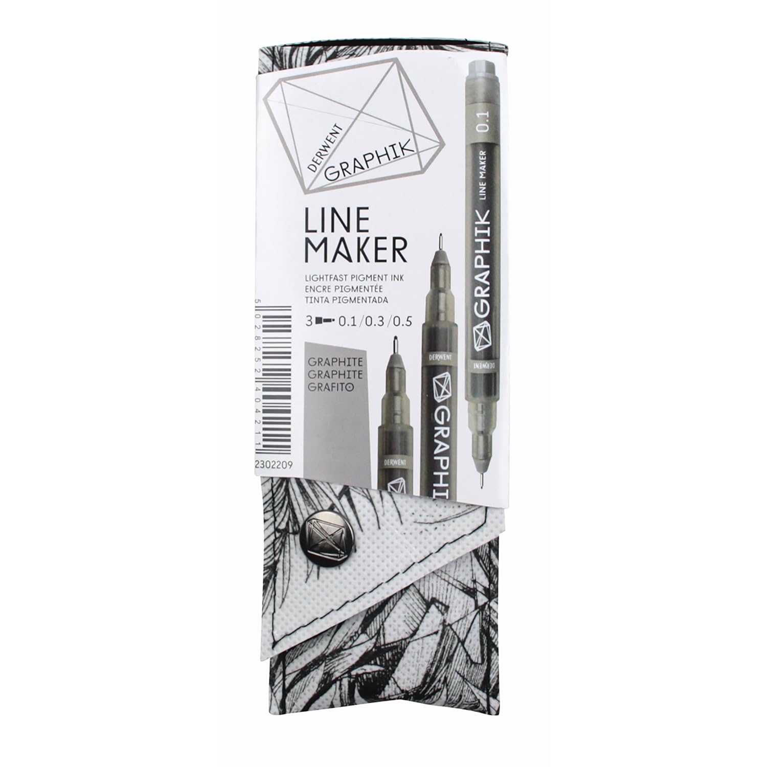 Derwent Graphic Line Maker Drawing Pen Set, Pack of 3 (Graphite)
