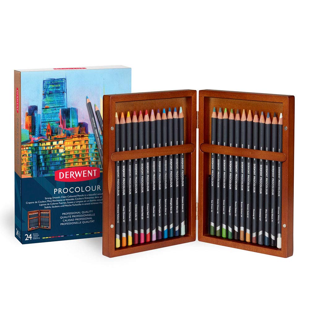 Derwent Procolour Colouring Pencils Wooden Gift Box Set, Drawing & Writing, Ideal for Colouring, Wax- Based, (Set of 24)