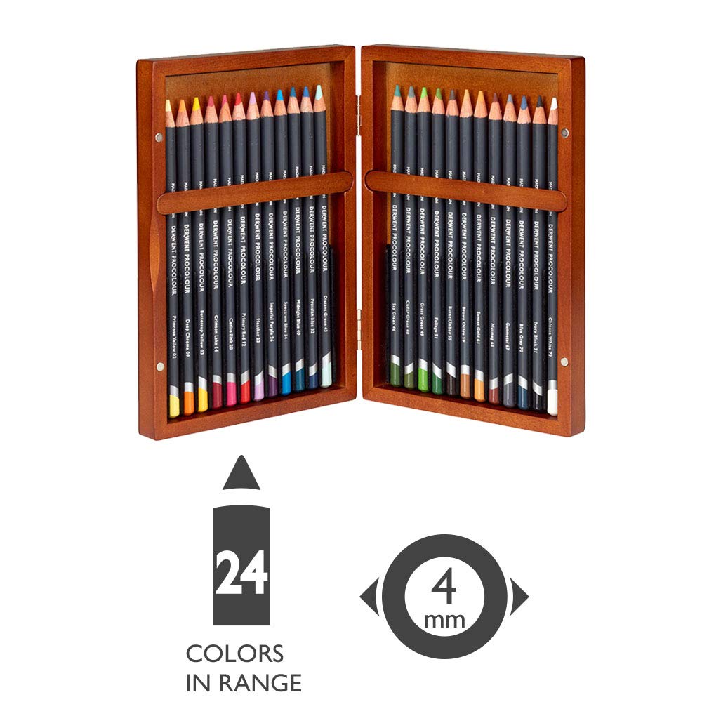 Derwent Procolour Colouring Pencils Wooden Gift Box Set, Drawing & Writing, Ideal for Colouring, Wax- Based, (Set of 24)