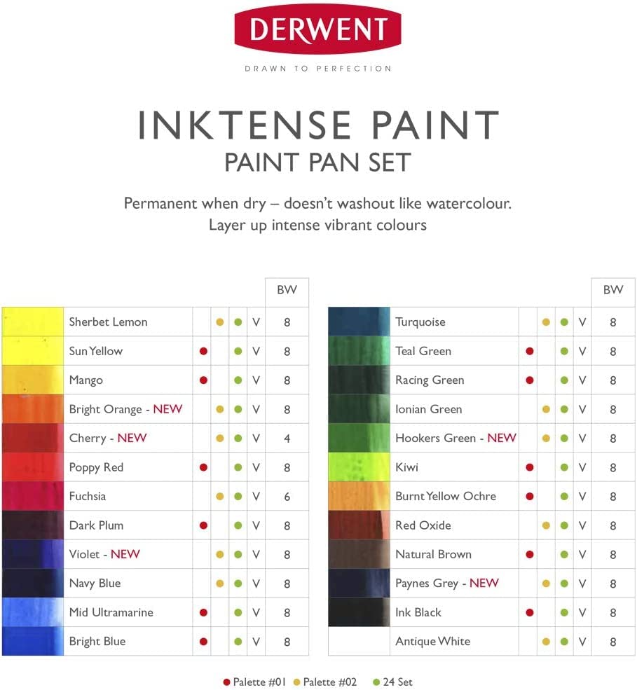 Derwent Inktense Paint Pan Palette Studio Set 24