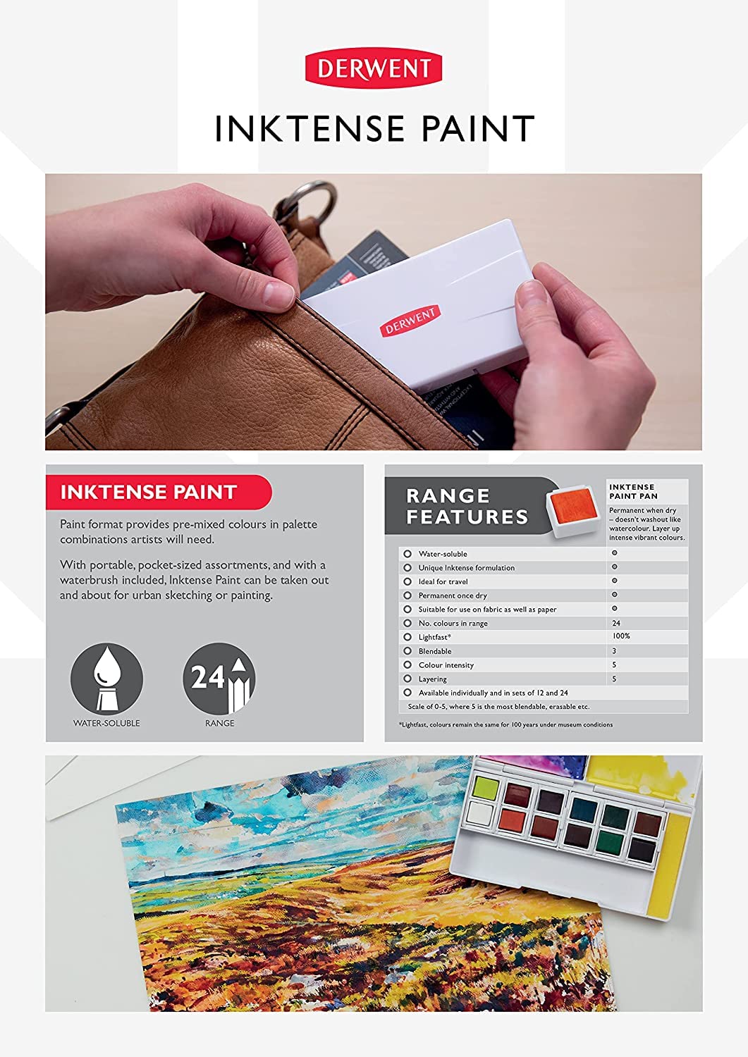 Derwent Inktense Paint Pan Palette Studio Set 24