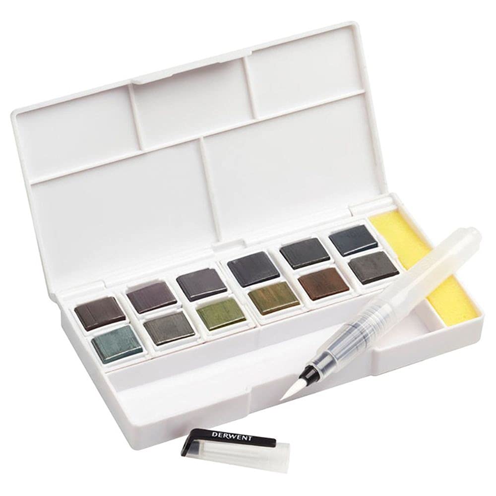 Derwent Graphitint Paint Pan Palette, Includes Graphitint Paint Pan, Mini Waterbrush, Sponge, Mixing Palette (Set of 12)