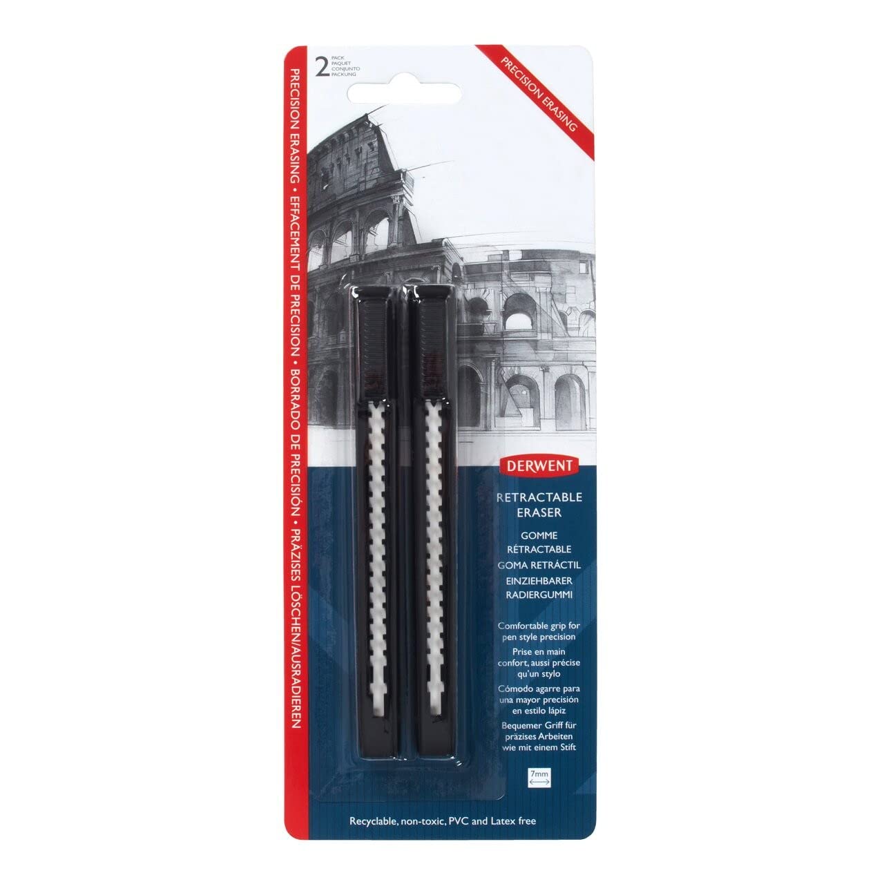 Derwent Retractable Eraser with Comfortable Grip for Pen Style Precision (Pack of 2)