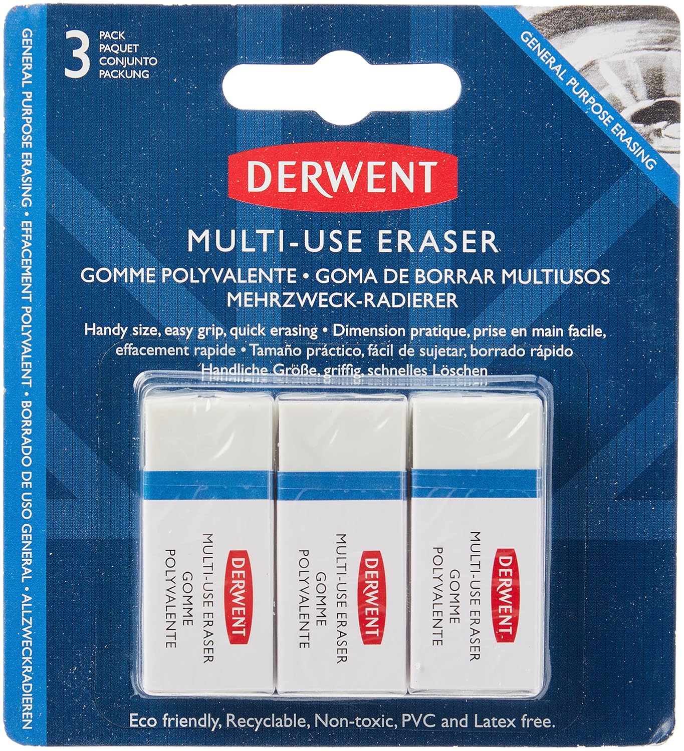 Derwent Multi-Use Eraser with Clean Finish and Low Shedding (Pack of 3)