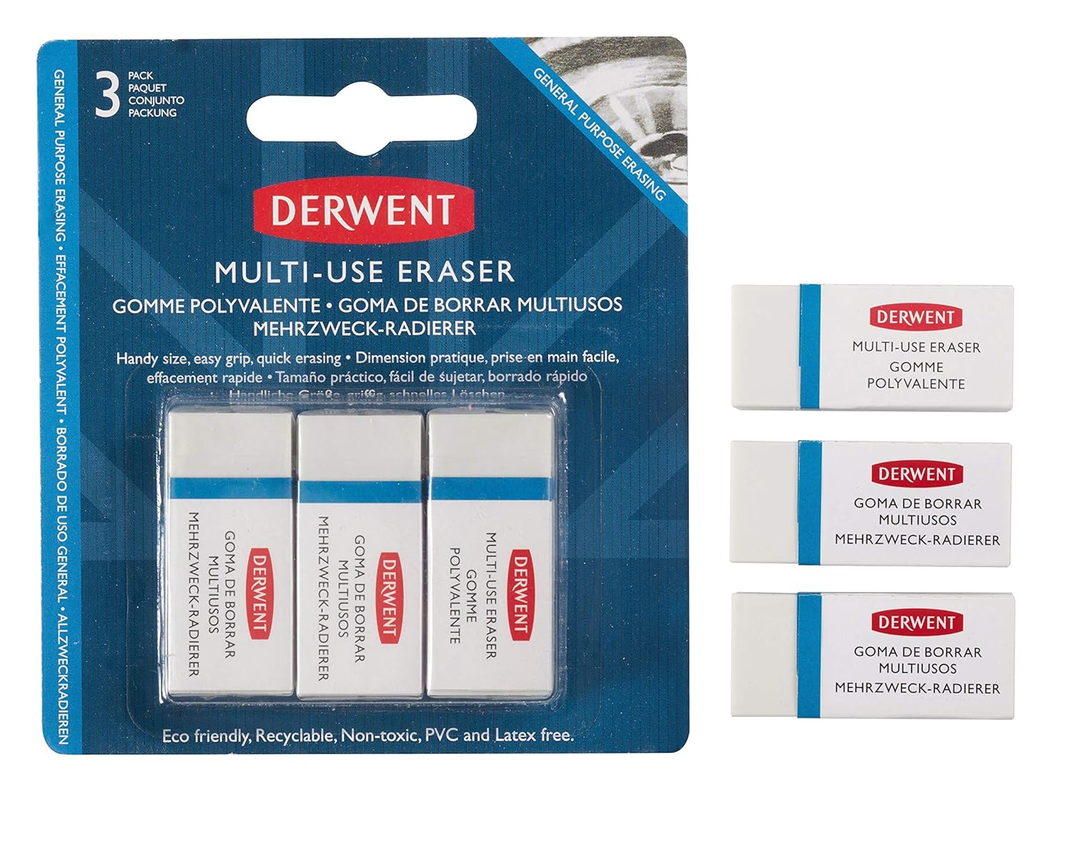 Derwent Multi-Use Eraser with Clean Finish and Low Shedding (Pack of 3)