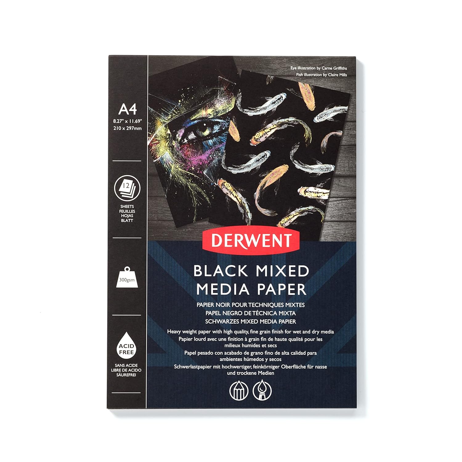 Derwent A4 Black Paper Mixed Media Pad, (12 Sheets, 300 GSM)