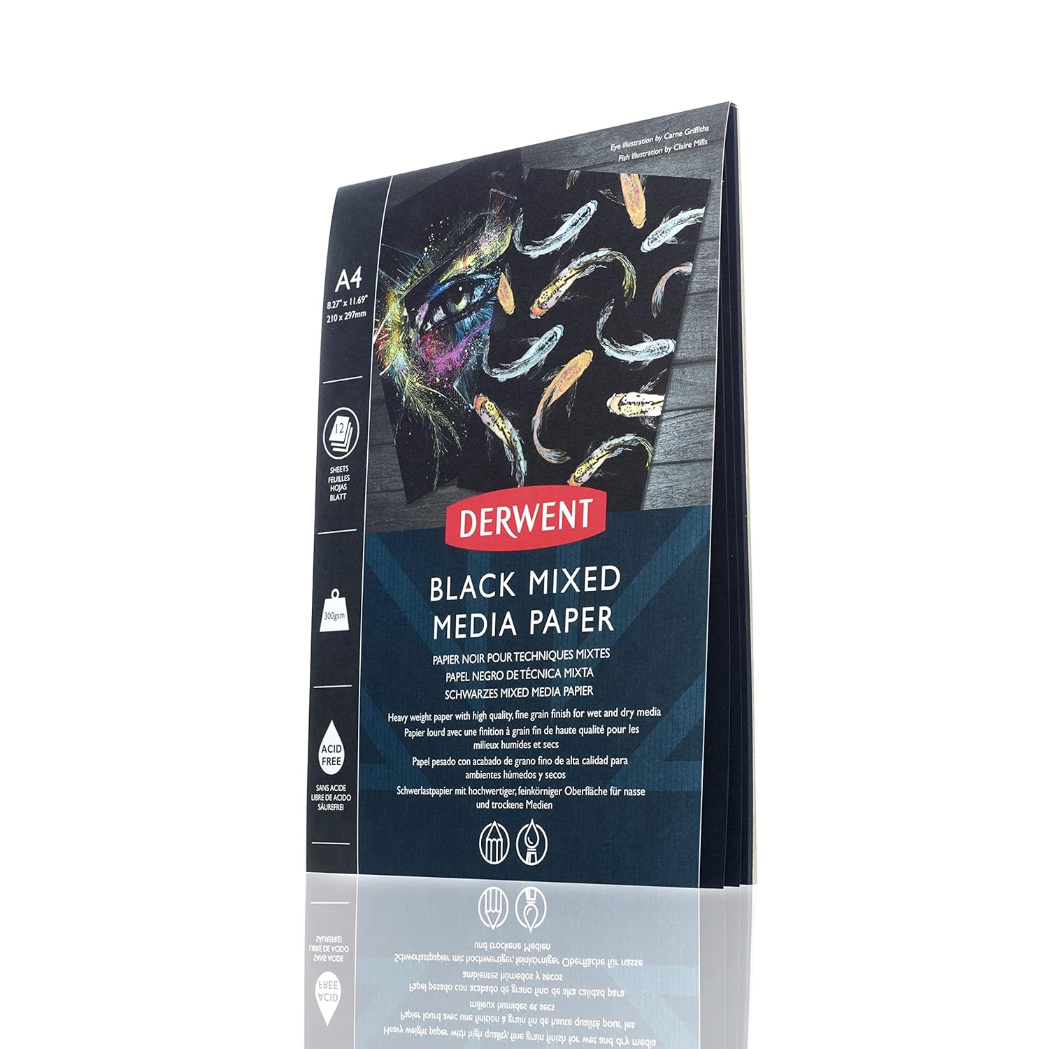 Derwent A4 Black Paper Mixed Media Pad, (12 Sheets, 300 GSM)
