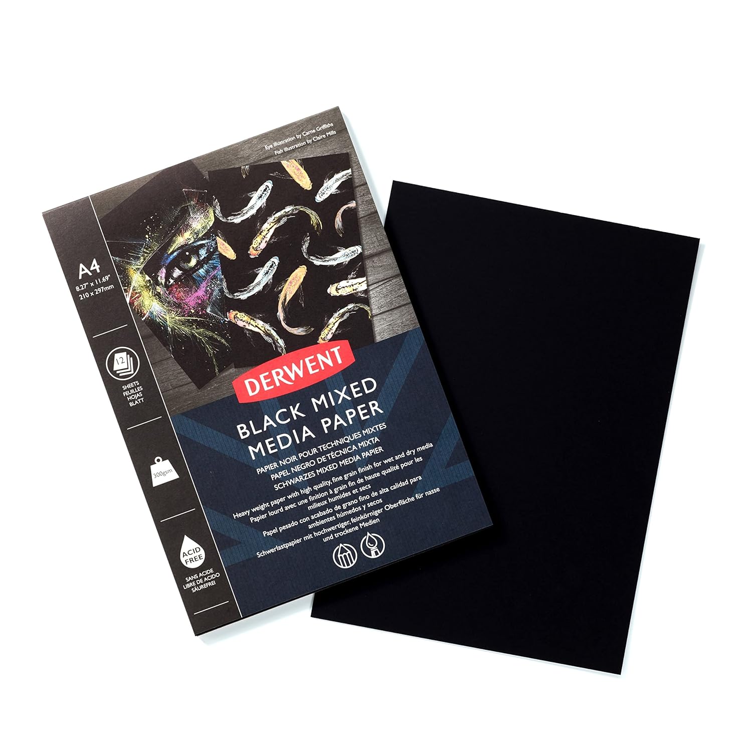 Derwent A4 Black Paper Mixed Media Pad, (12 Sheets, 300 GSM)