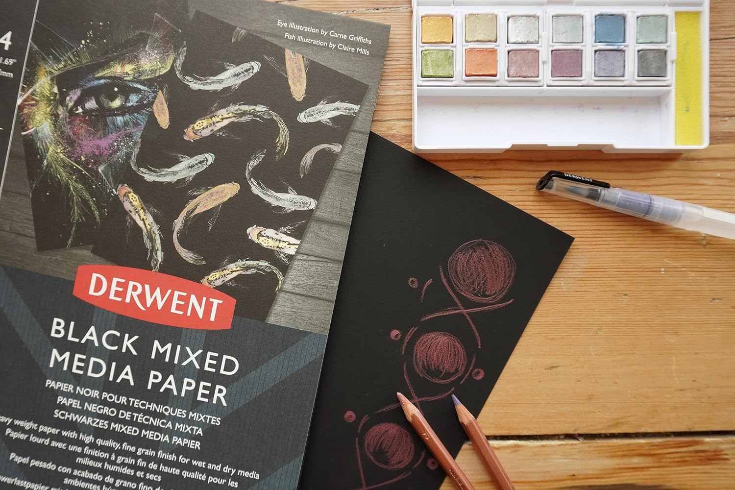 Derwent A4 Black Paper Mixed Media Pad, (12 Sheets, 300 GSM)