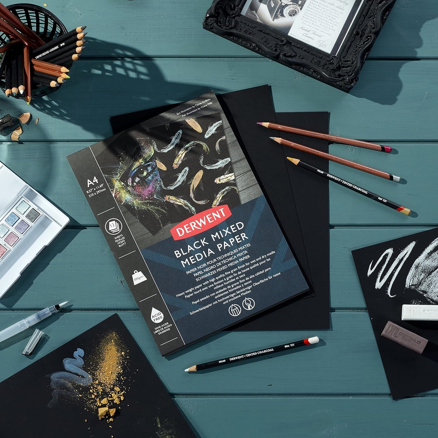 Derwent A4 Black Paper Mixed Media Pad, (12 Sheets, 300 GSM)