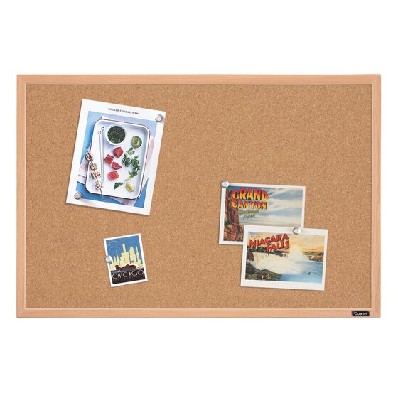 Quartet Cork Bulletin Board, 23" x 35", Oak Finish Frame