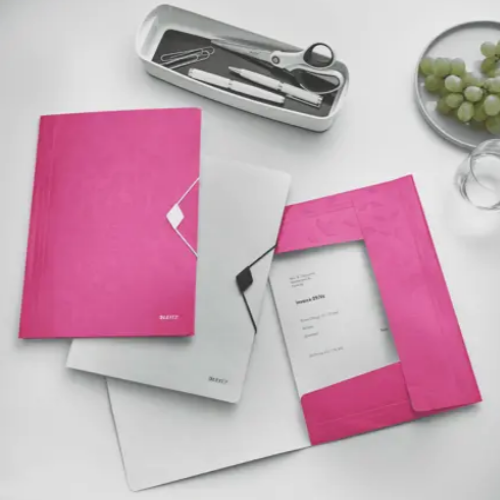 Leitz Wow PP 3-Flap Premium File Folder with Elastic Closure, Pink Metallic (150 Sheets Capacity)