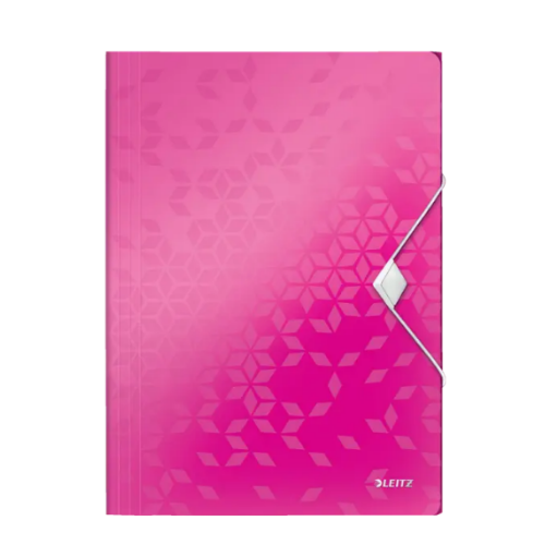Leitz Wow PP 3-Flap Premium File Folder with Elastic Closure, Pink Metallic (150 Sheets Capacity)