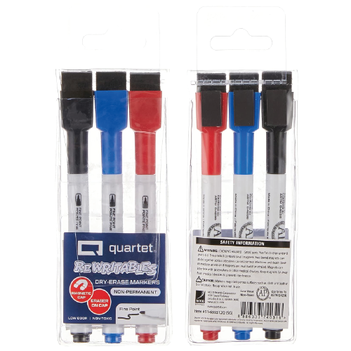 Quartet Rewritables Mini Dry-Erase Whiteboard Markers, Pack of 3 (Multicolour)