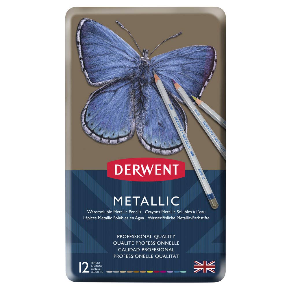 Derwent Metallic Watercolour Pencils, Traditional and Multicolour, Watersoluble, Professional Quality (Set of 12)