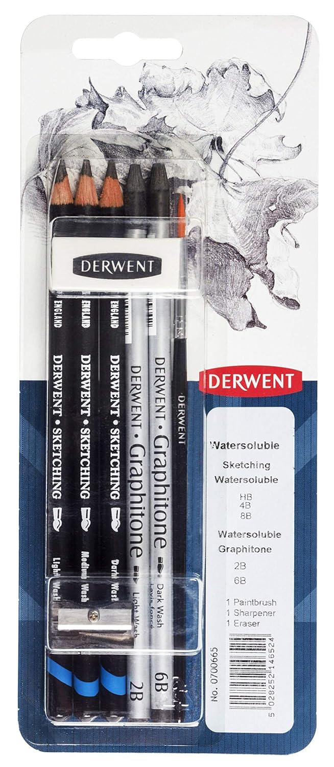 Derwent Watersoluble Sketching Mixed Media Blister with Eraser&Sharpener,White