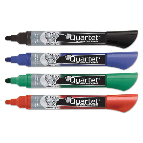 Quartet Premium Glass Board Dry-Erase Markers, Bullet Tip, Assorted Colors, 4 Pack