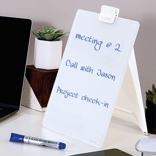 Quartet Infinity Dry Erase Glass Board Desktop Easel with Removable Clip & Marker, Non-magnetic Glass Whiteboard on Stand for Table Desk, Shops, Office, Home, 0.8 x 0.9 feet, 23 x 28 cm, 9 x 11 inches