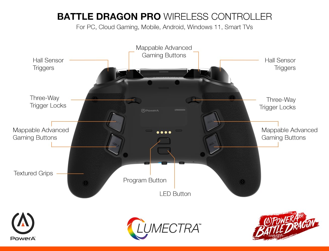 PowerA Battle Dragon™ Pro Wireless Controller with Lumectra for PC & Cloud Gaming (Not for iOS)