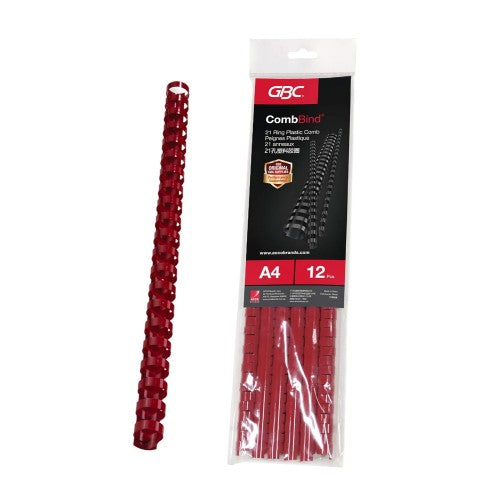 GBC Plastic Binding Combs 21R 8.0mm with 45 Sheet Capacity, Red (Pack of 12)