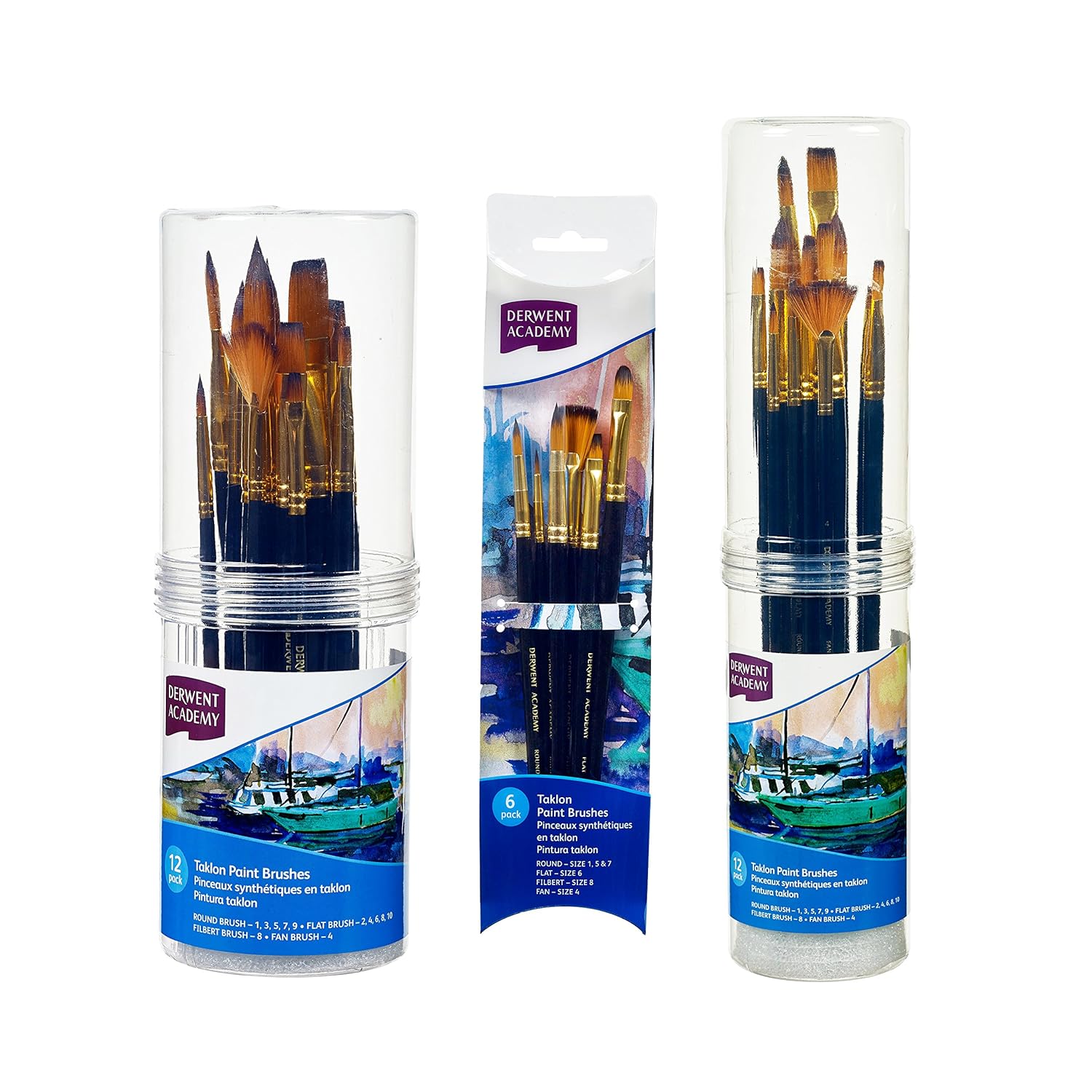 Derwent Academy Taklon Small Brush Set Cylinder (Pack of 12)
