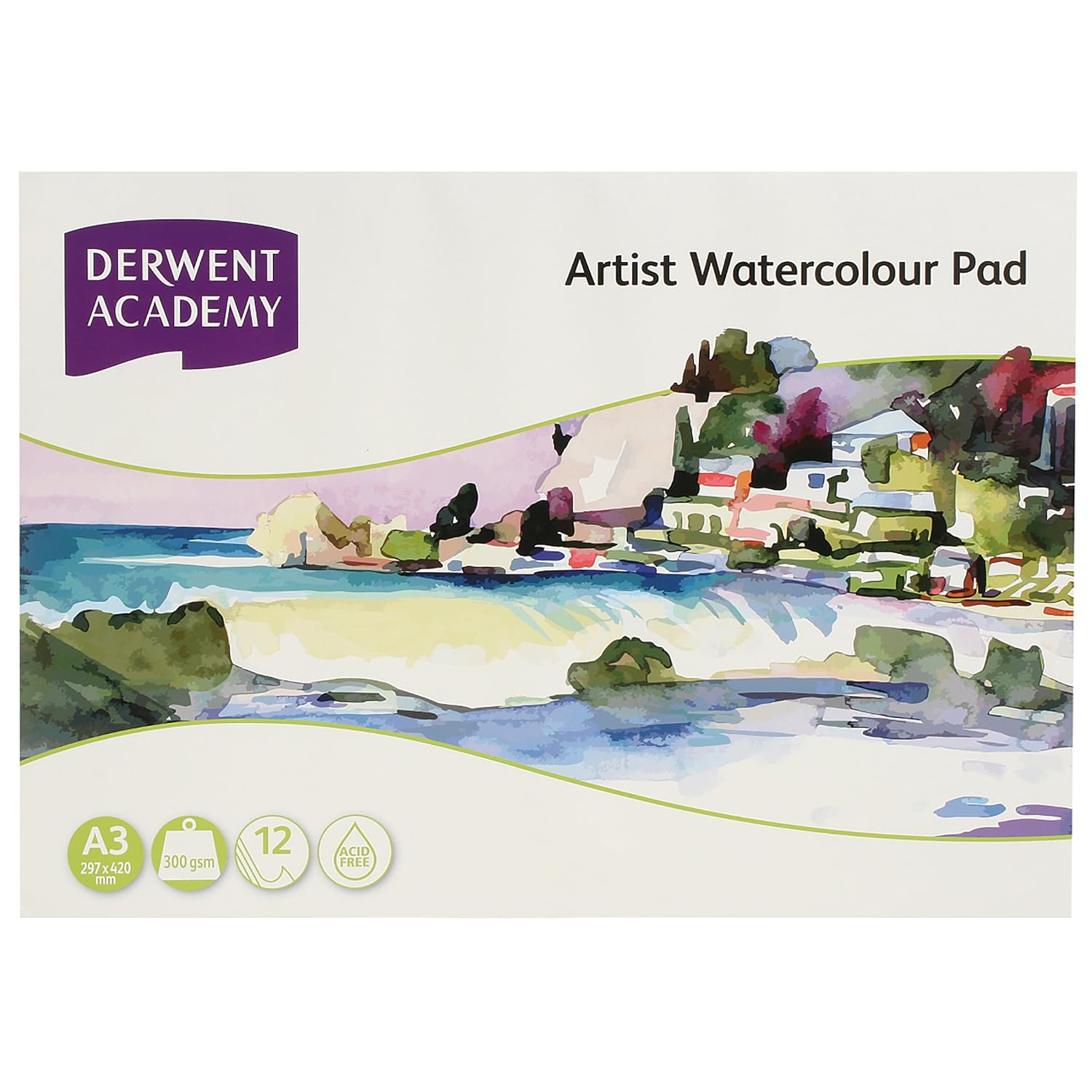 Derwent Academy Watercolour Pad 12 Sheets, 300 GSM (A3 Landscape)