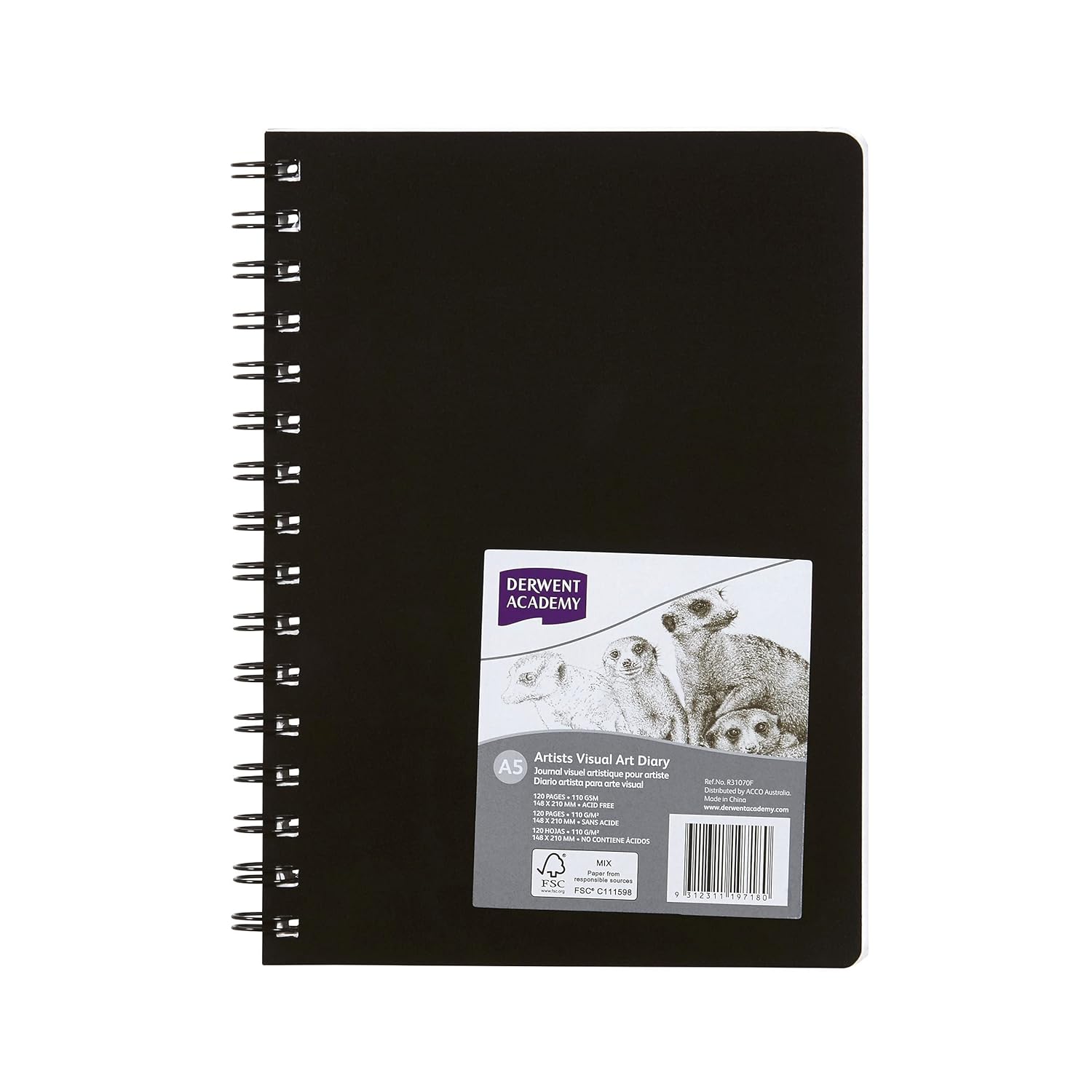 Derwent Academy Visual Art Diary Paper Acrylic Sketch Book 120 Pages, 110 GSM (A5 Portrait)