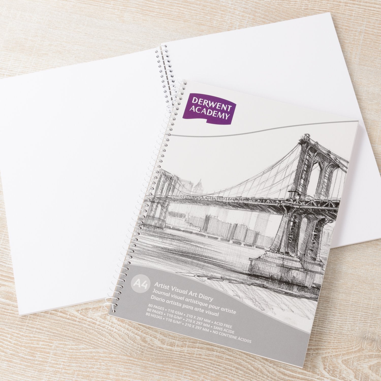 Derwent Academy Visual Art Diary Sketch Pad 80 Pages, 110 GSM (A4 Landscape) - Paper, Gouache, Watercolor, Acrylic