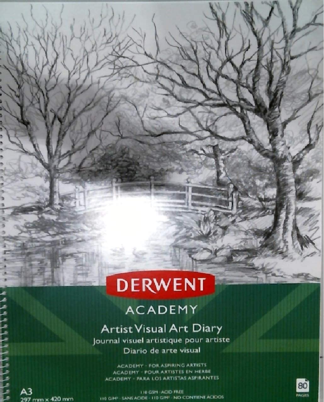Derwent Academy Visual Art Diary Sketch Pad, 110 GSM Acid Free Paper 80 Pages (A3 Portrait)