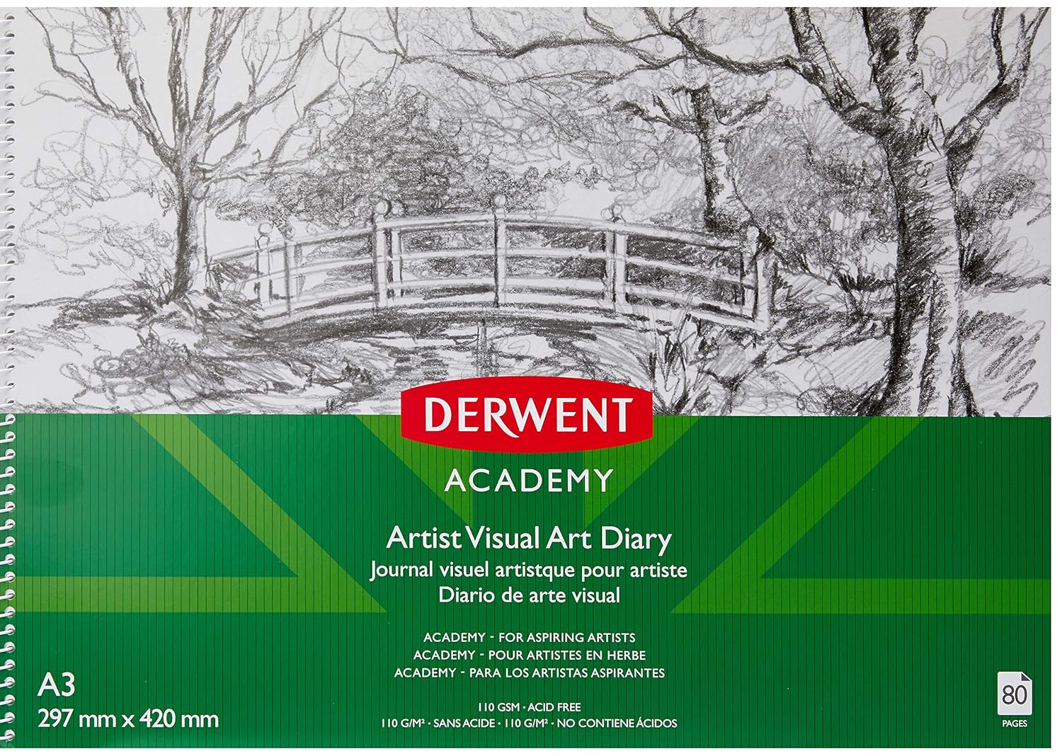 Derwent Academy Visual Art Diary Sketch Pad 80 Pages, 110 GSM (A3 Landscape)