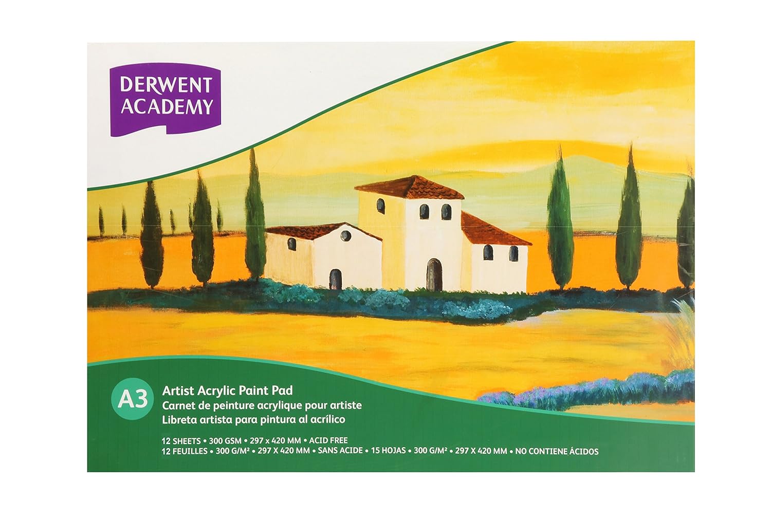 Derwent Academy Acrylic Pad 12 Sheets, 300 GSM (A3 Landscape)