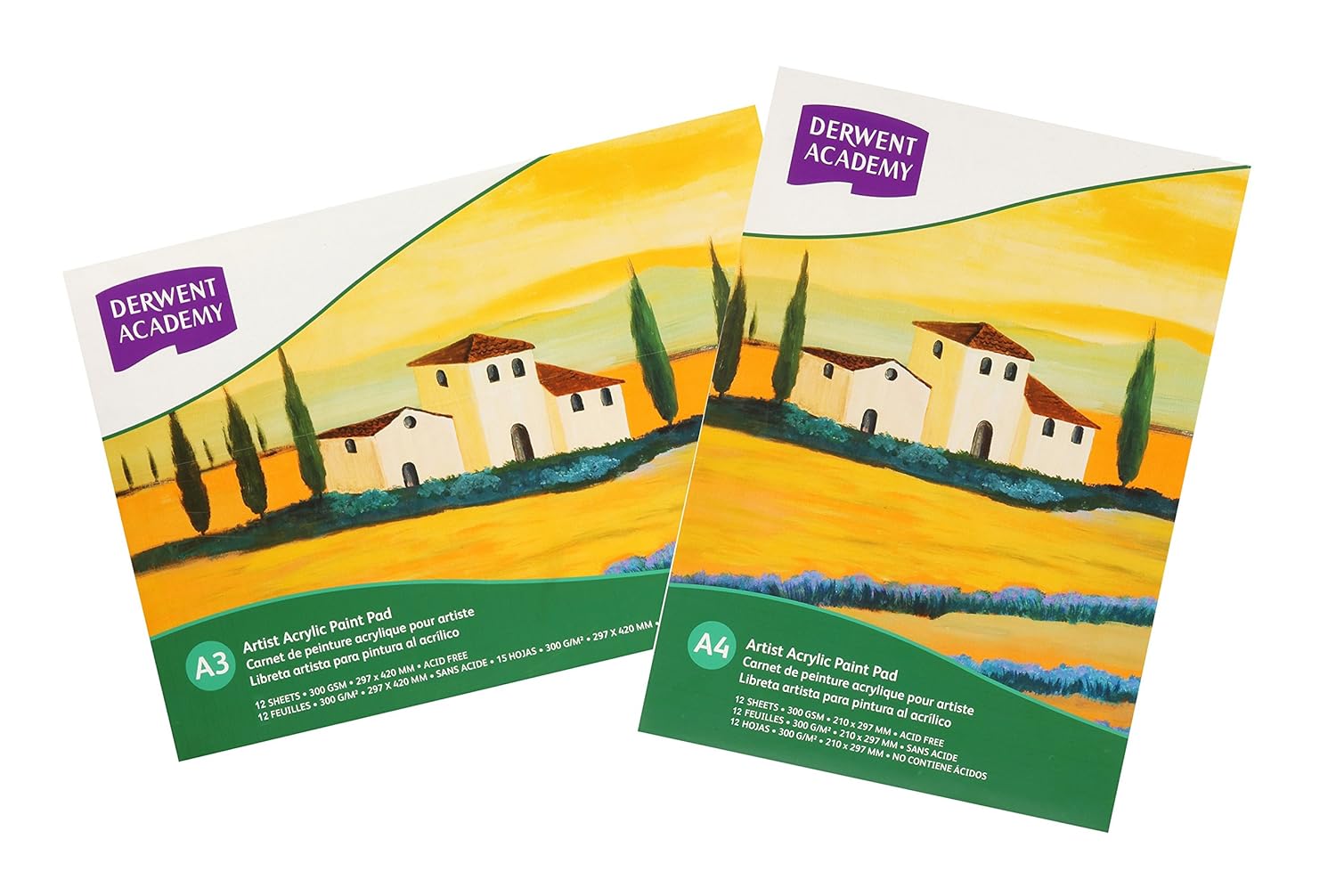 Derwent Academy Acrylic Pad 12 Sheets, 300 GSM (A3 Landscape)