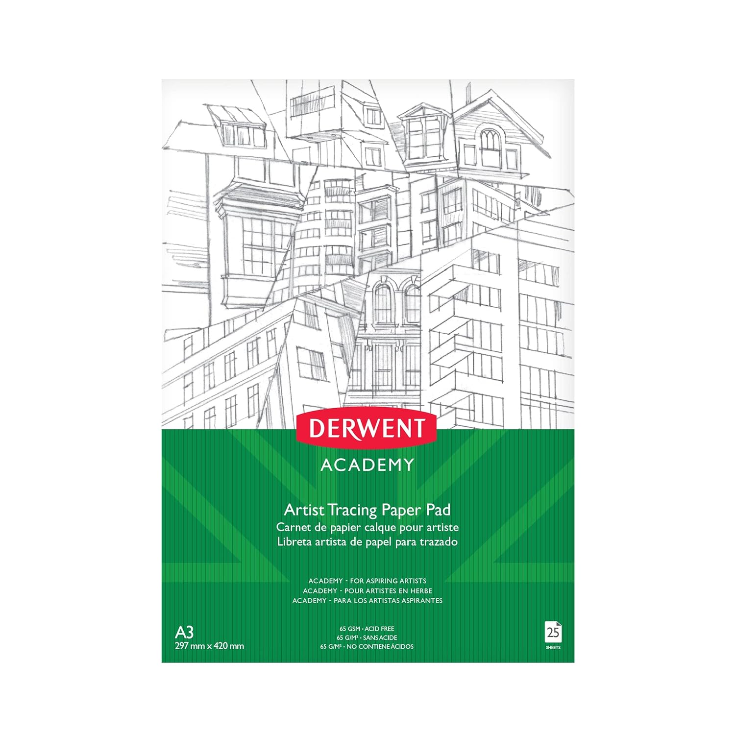 Derwent Academy Tracing Paper Pad 25 Sheets, 65 GSM (A3 Portrait)
