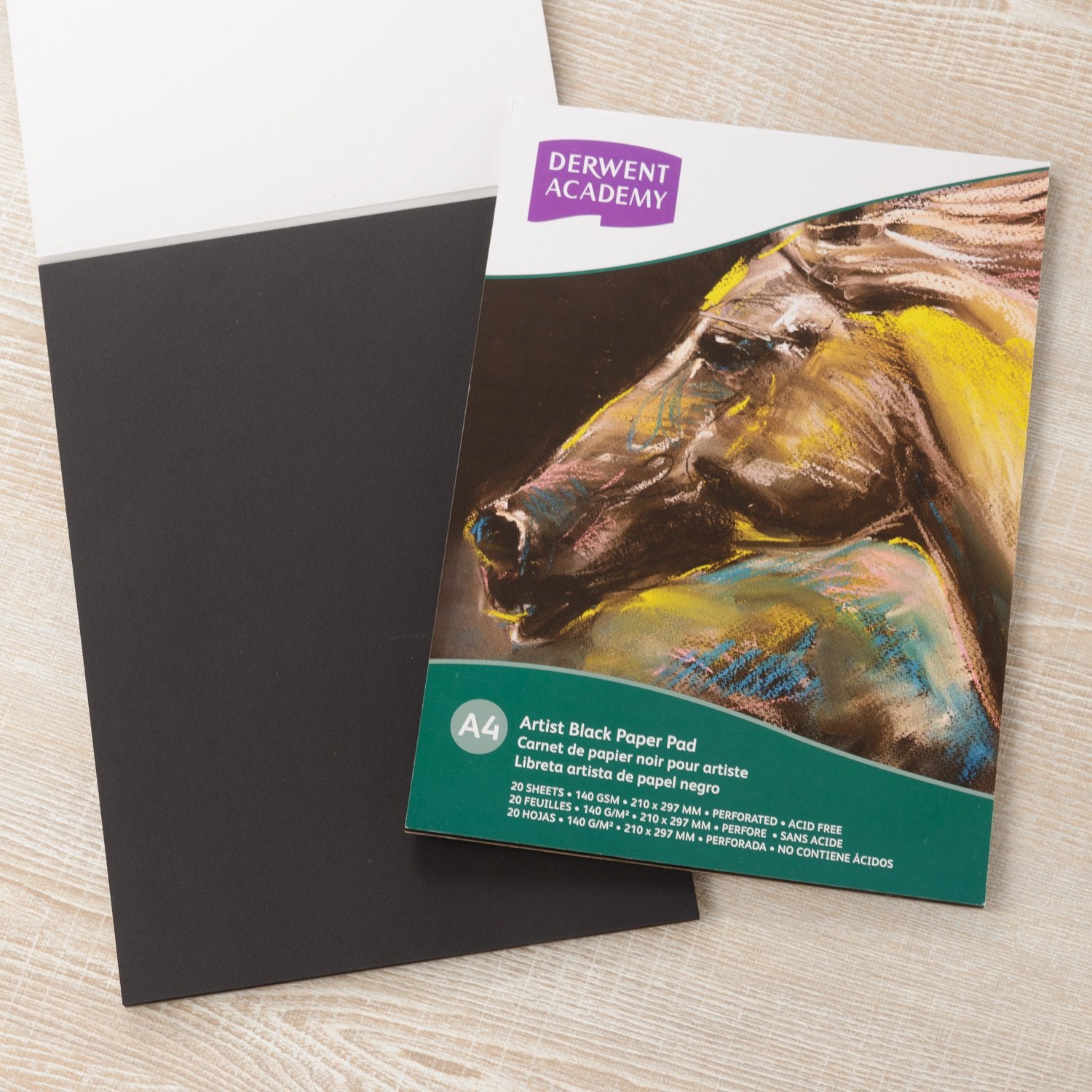 Derwent Academy Black Paper Pad 20 Sheets, 140 GSM (A4 Portrait)