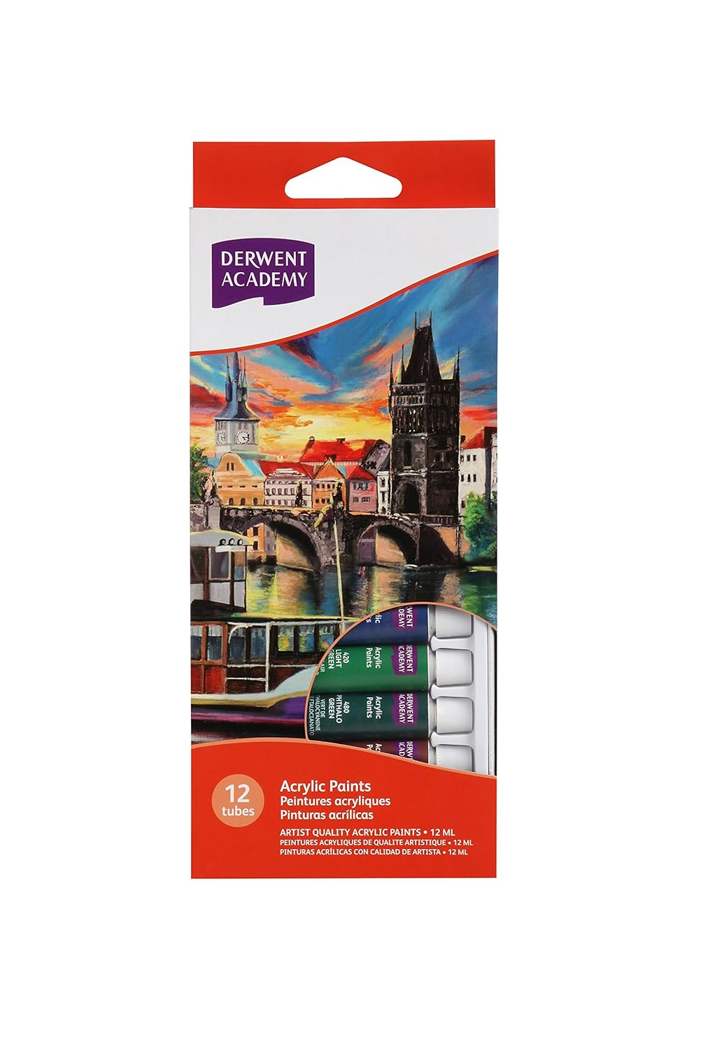 Derwent Academy Acrylic Paints 12Ml (Pack of 12), Multicolor