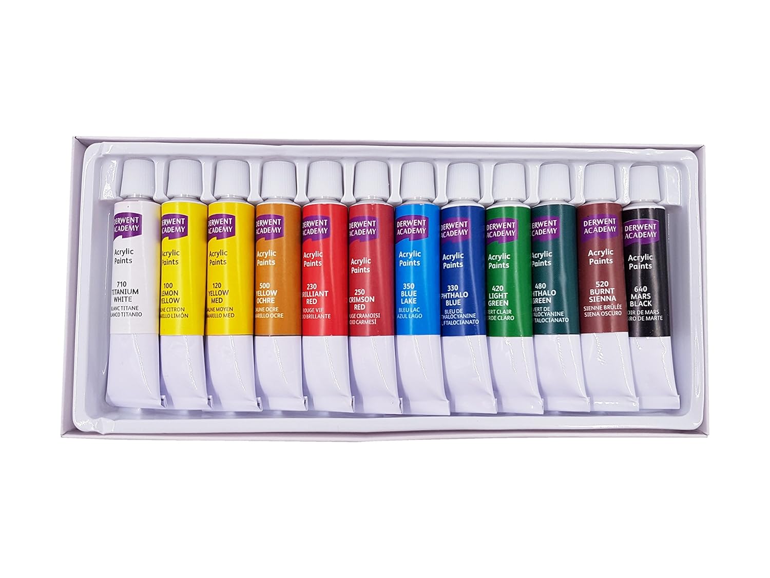 Derwent Academy Acrylic Paints 12Ml (Pack of 12), Multicolor