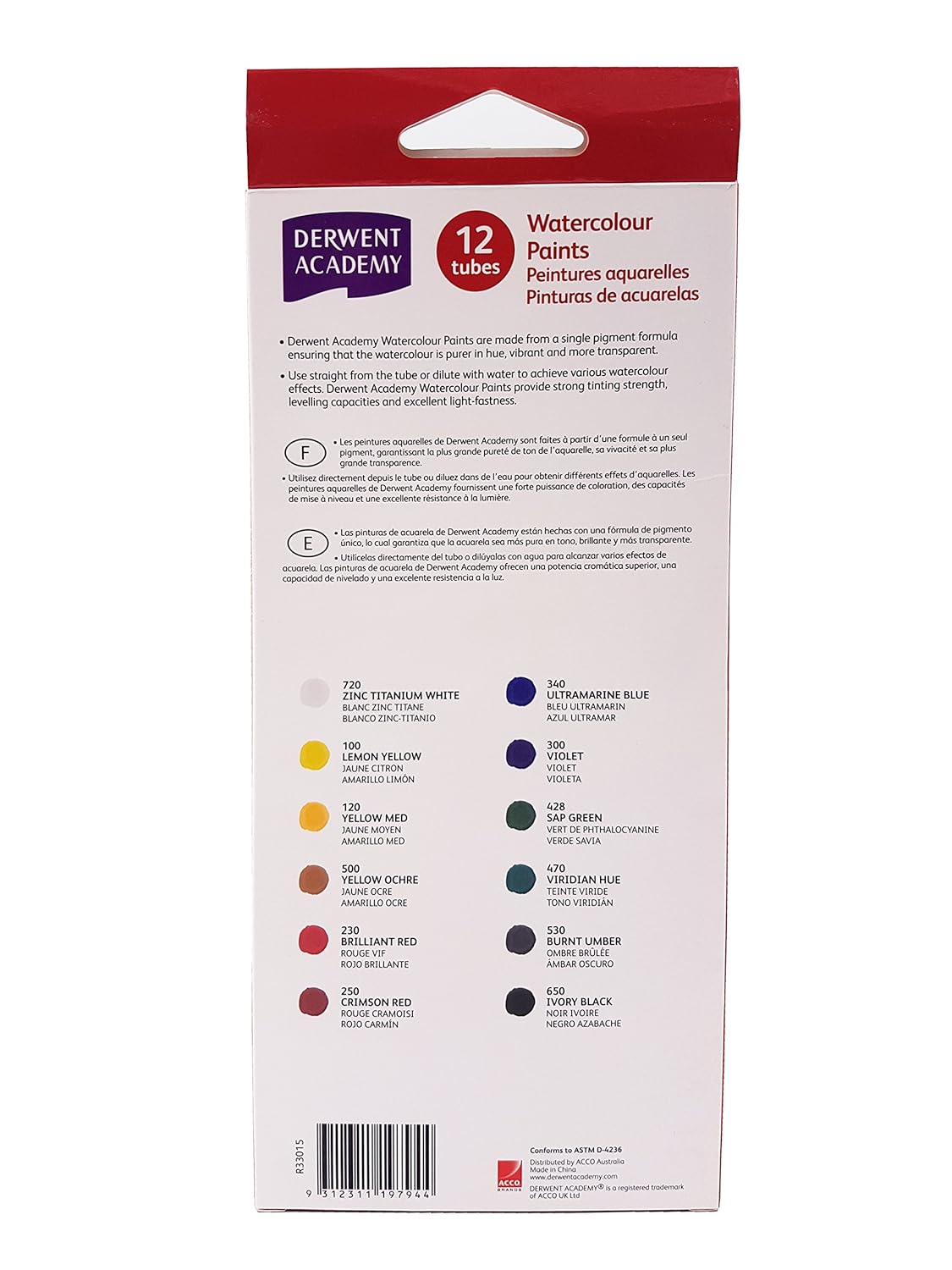 Derwent Academy Watercolour Paints 12ml (Pack of 12)